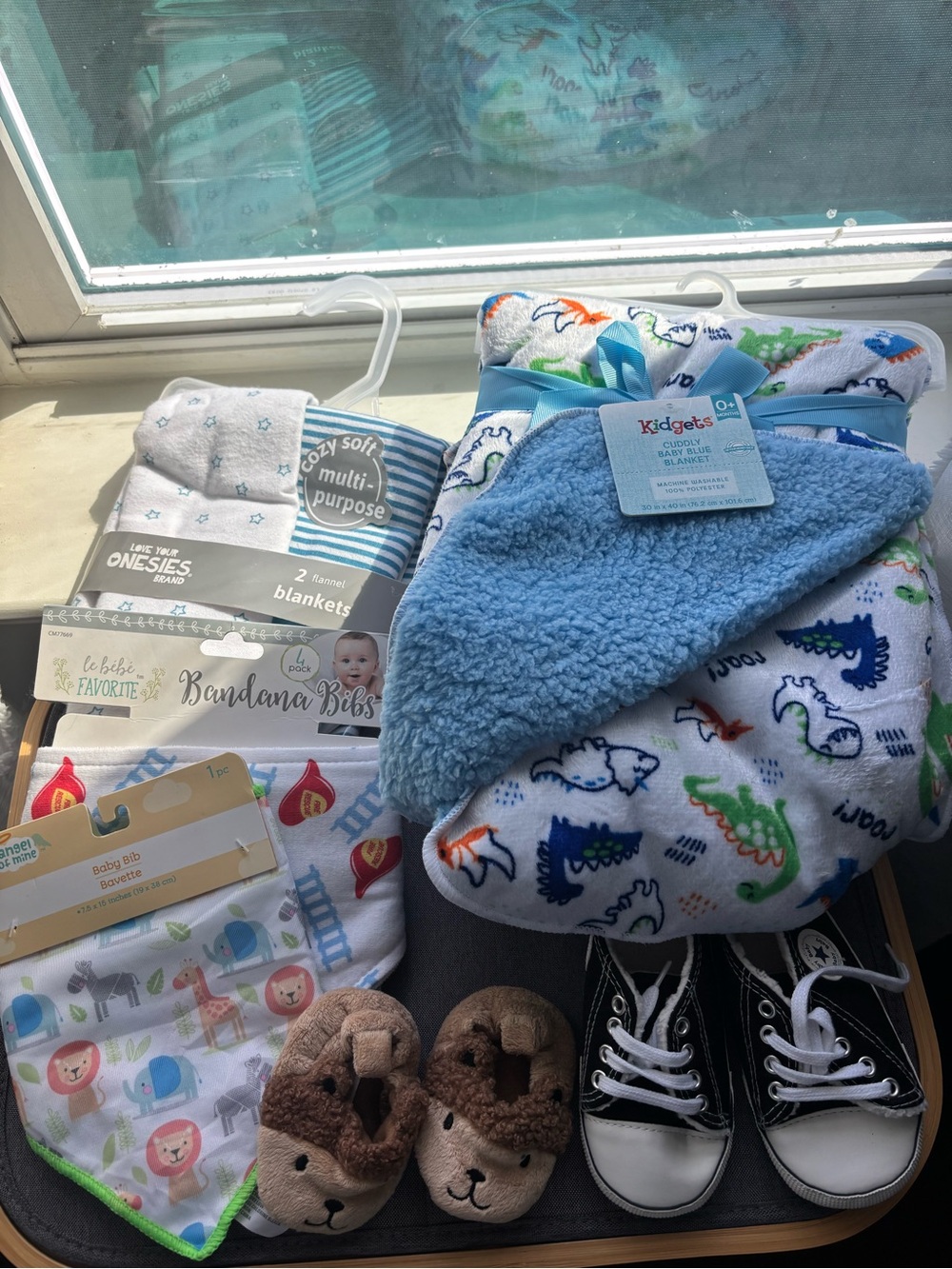 Kidgets Blue Dinosaur Sherpa Hooded Baby Blanket